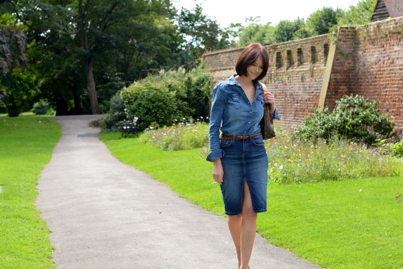 Denim shirt H&M | Denim pencil skirt River Island | Plaited tan leather skinny belt | Louis Vuitton Sully bag