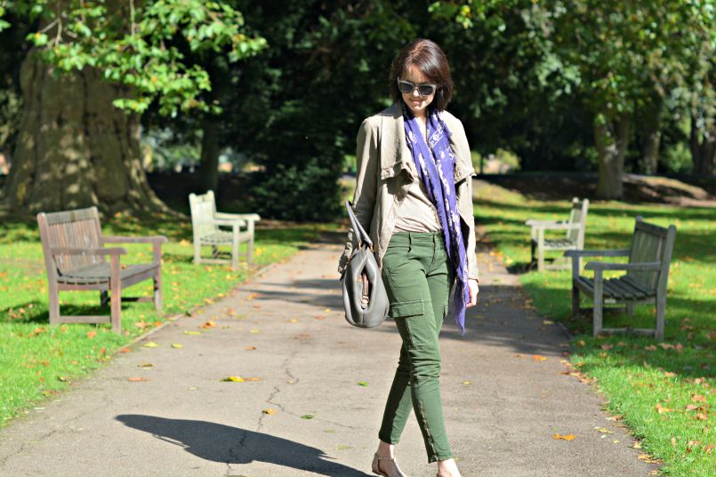 Nordstrom Halogen pink pointed T bar flats | Prada Taupe bag | All Saints Taupe Kadian leather jacket | alexander McQueen Skull purple scarf