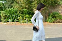 Zara white broderie anglaise dress | Chanel 2.55 mini | Office leopard ankle strap ballet flats