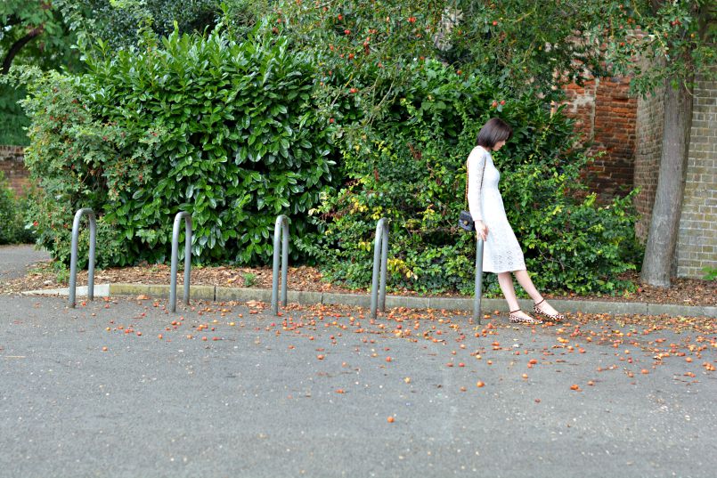 Zara white broderie anglaise dress | Chanel 2.55 mini | Office leopard ankle strap ballet shoes