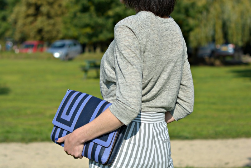 Acne striped trousers | Acne linen grandpa top | Anya Hindmarch clutch | Vintage silver statement necklace | Melissa shoes