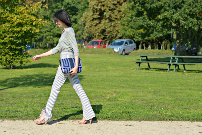 Acne striped trousers | Acne linen grandpa top | Anya Hindmarch clutch | Vintage silver statement necklace | Melissa shoes