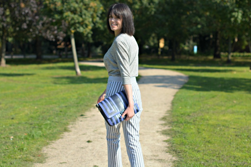 Acne striped trousers | Acne linen grandpa top | Anya Hindmarch clutch | Vintage silver statement necklace | Melissa shoes