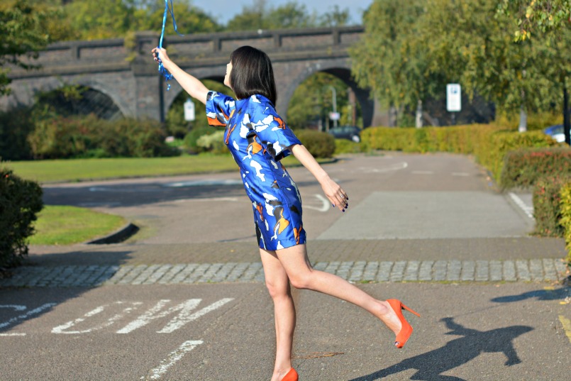 Finery London dress | Whistles orange platform pumps