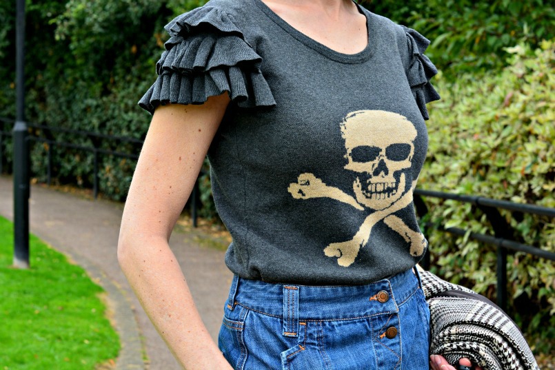 Warm Pixie skull knit puff sleeved top