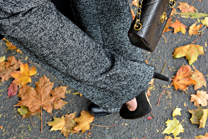 Zara wool trousers | Chanel 2.55 mini bag | Banana Republic black pumps