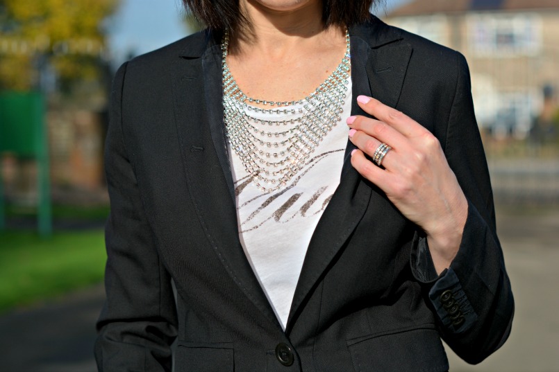 Whistles black blazer | Eternal Collection diamonte bib necklace | Markus Lupfer Muse t-shirt