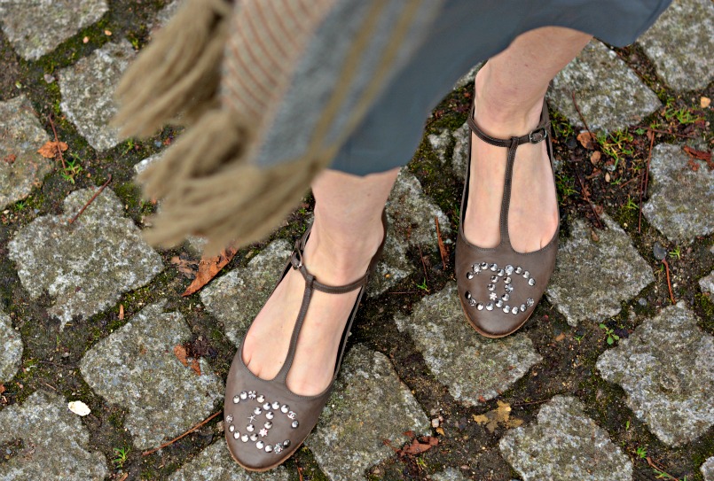 Chanel CC taupe t-bar ballet flats