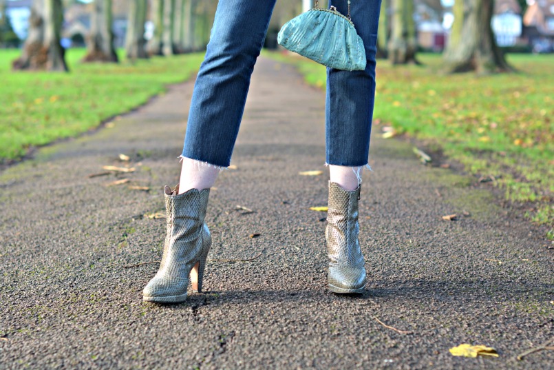 Allsaints snake skin ankle boots | J Brand bardot jeans cut off & frayed