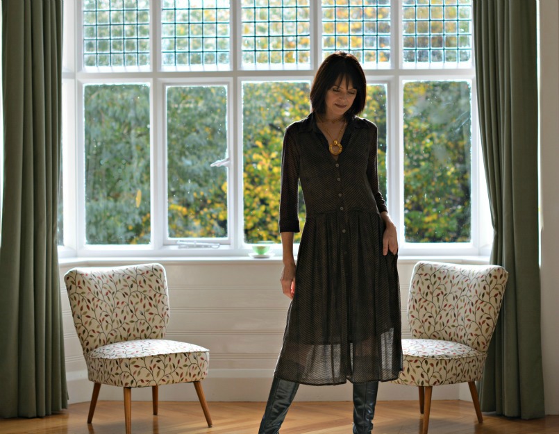 Ted and Muffy high knee high black boots | Samantha Sung Audrey dress | Chanel vintage gold necklace