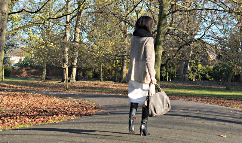 Acne studios skirt | Whistles leopard print jumper | Ted & Muffy knee high boots | Isabel Marant mohair cardigan |AllSaints snood | Prada deerskin bag | Isabel Marant ring