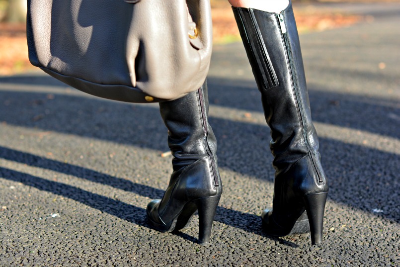 Ted & Muffy black knee high boots | Prada deerskin bag