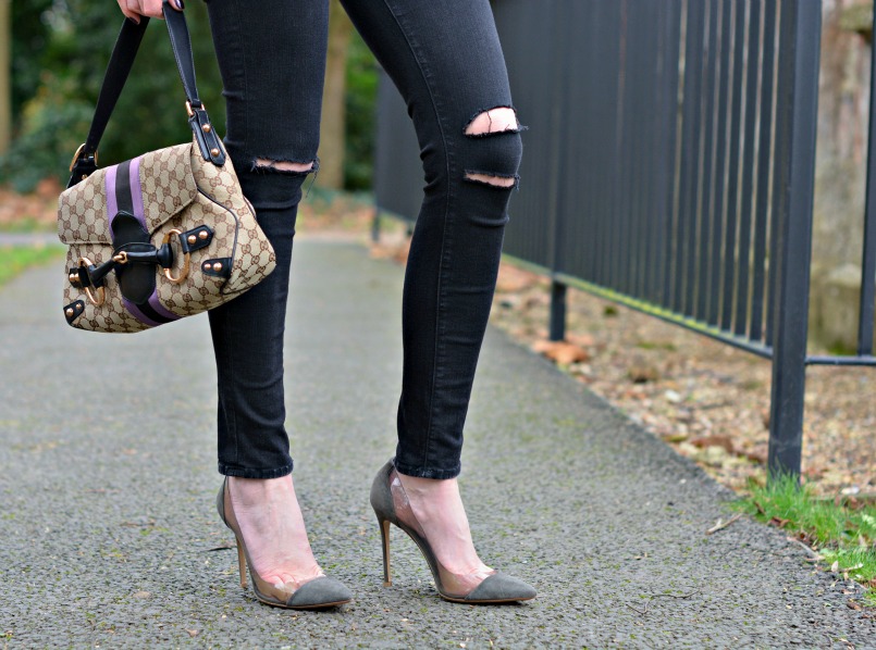 Gucci by Tom Ford ltd edition horsebit handbag | j brand black skinny jeans | Gianvito Rossi grey suede plexi pumps