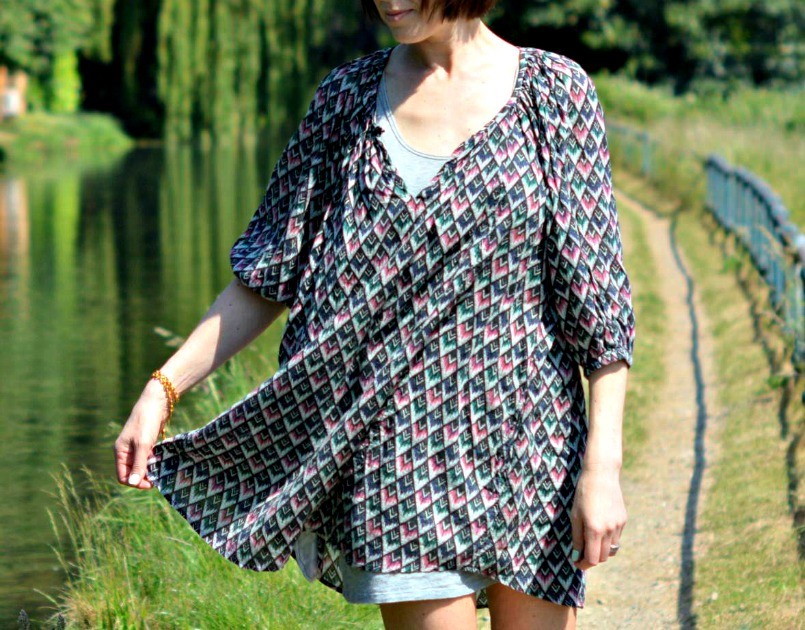 Isabel Marant Ikat print dress | Jessica Buurman lace up flats
