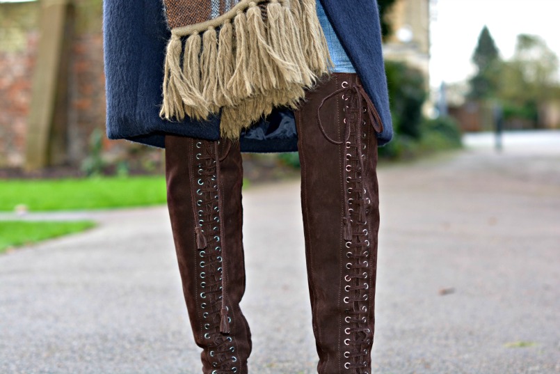 AllSaints over the knee boots | Neuw Denim jeans | AllSaints Elgar jumper | Mulberry scarf
