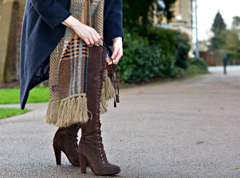 AllSaints over the knee boots | Neuw Denim jeans | AllSaints Elgar jumper | Mulberry scarf