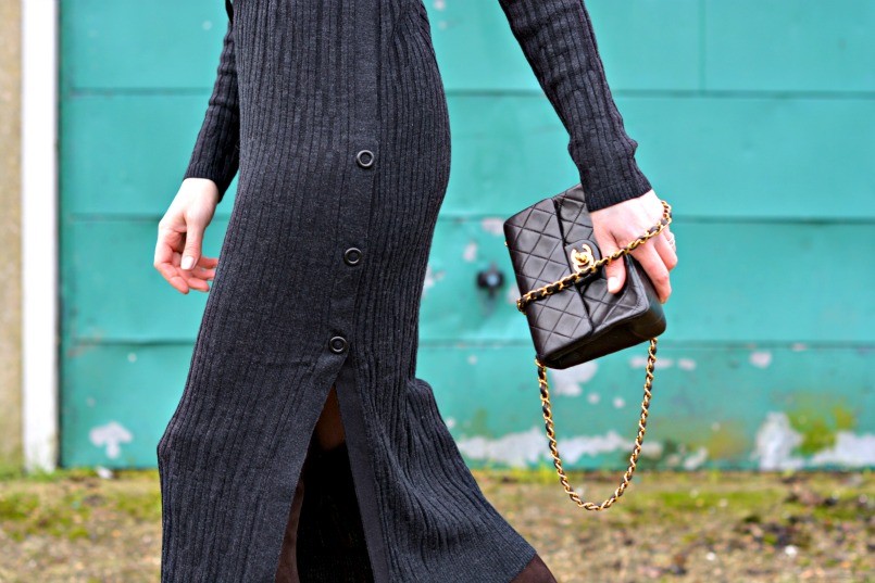 AllSaints jumper dress & OTK boots | Chanel 2.55 min