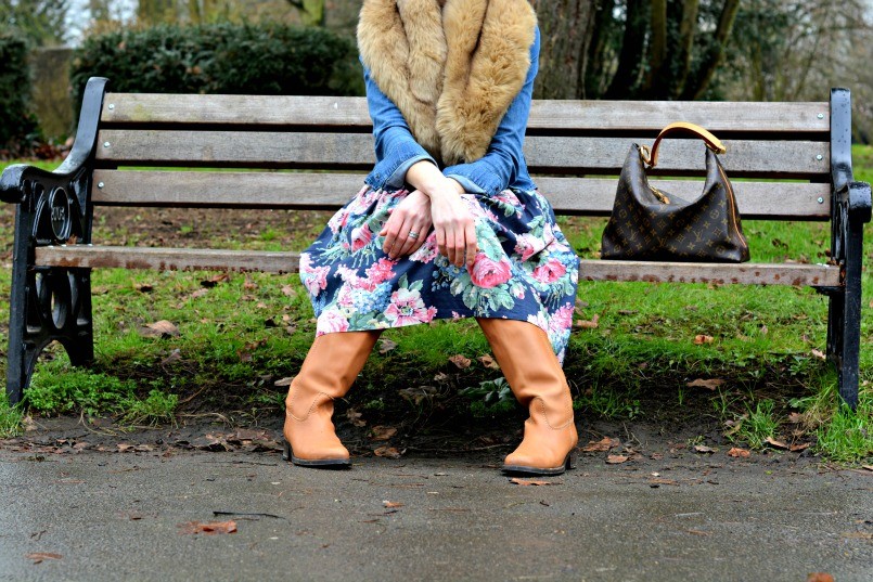 cath kidston bloomsbury floral dress with tan boots