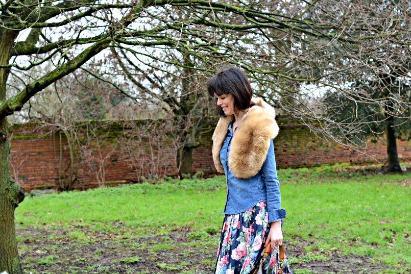 cath kidston bloomsbury floral dress with zara fur stole