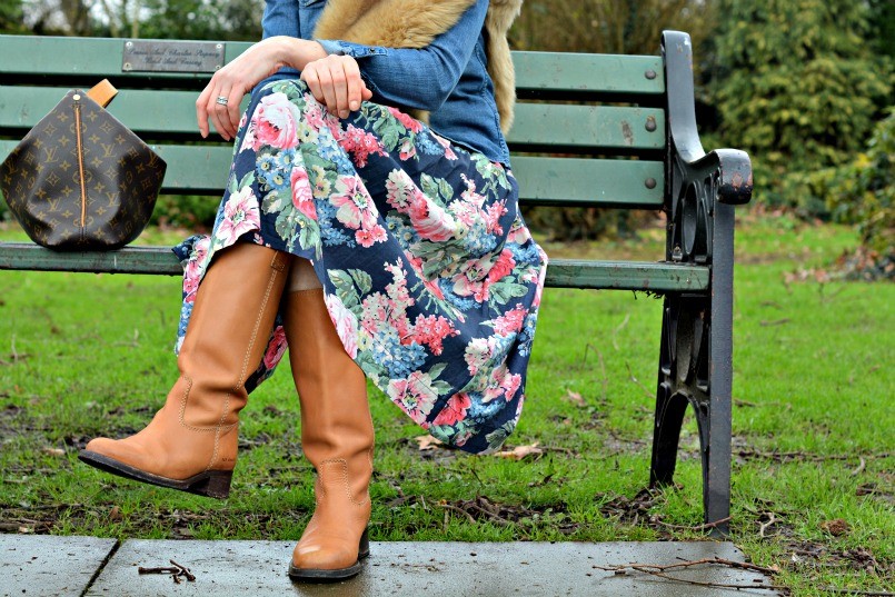 cath kidston bloomsbury floral dress with tan boots