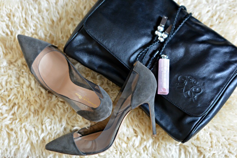 Gianvito Rossi plexi pumps | Raoul over-sized clutch | Dior lipstick