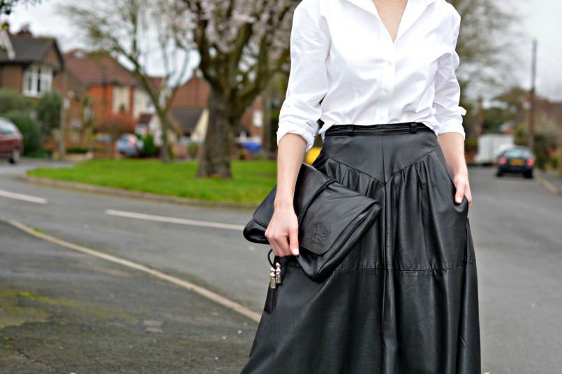 Monochrome - white shirt | black leather shirt | ballet flats