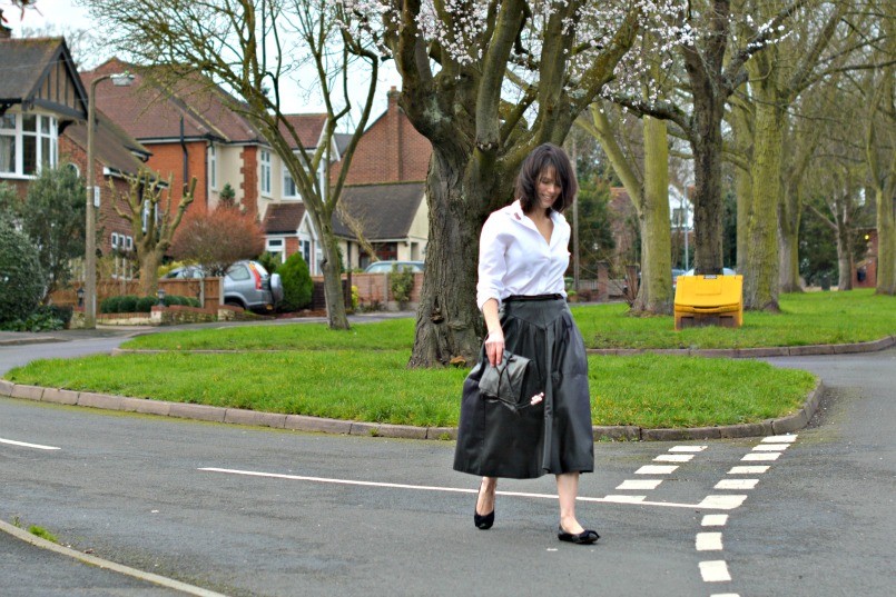 Monochrome - white shirt | black leather shirt | ballet flats