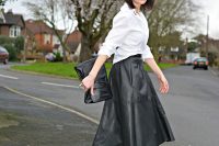 Monochrome - white shirt | black leather shirt | ballet flats