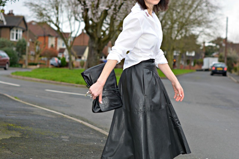 Monochrome - white shirt | black leather shirt | ballet flats