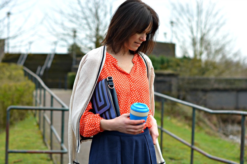 Boden orange shirt with Whistles navy skirt