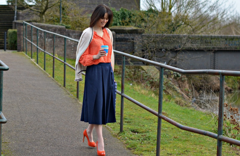 Paris, Oui?- A Ribbon Blouse & Royal Blue Midi Skirt