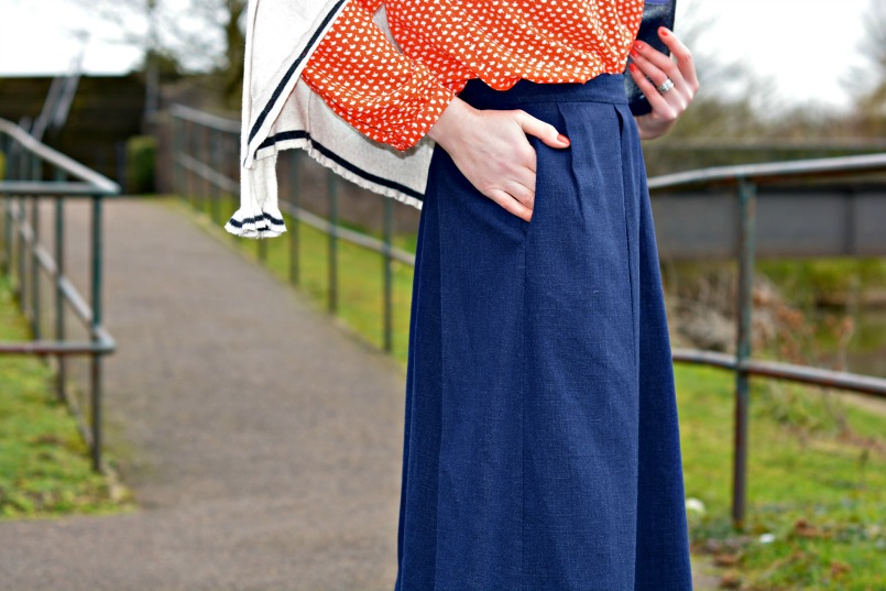 Whistles navy linen full skirt