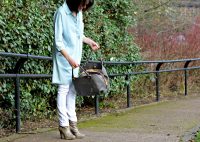 whistles chambray dress | AllSaints snake skin boots | The White Company white jeans | Prada bag