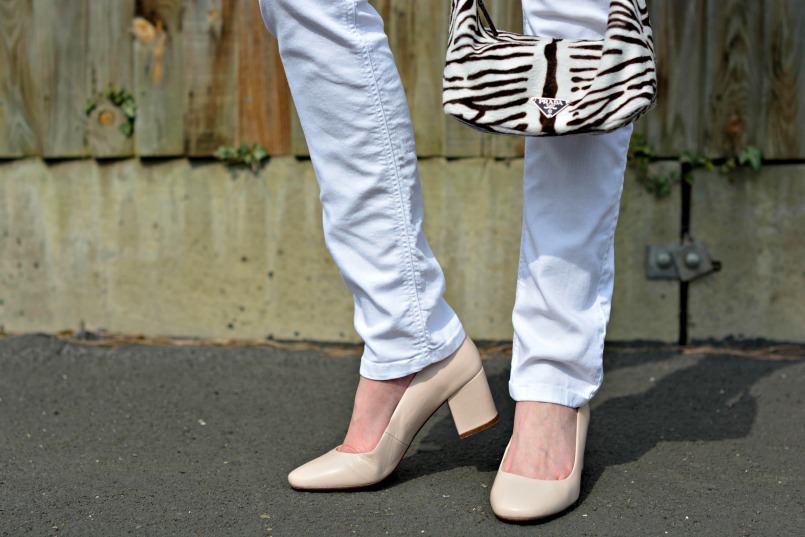 Dune London nude block heel shoes | Prada bag | The White Company jeans