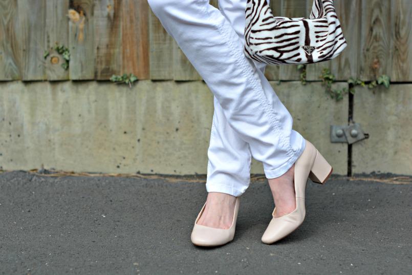 Dune London nude block heel shoes | The White Company jeans | Prada bag