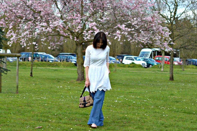 white broderie anglaise dress & jeans