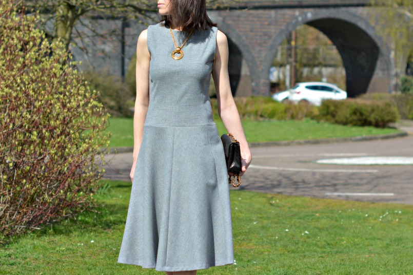 zara grey flannel sleeveless midi dress