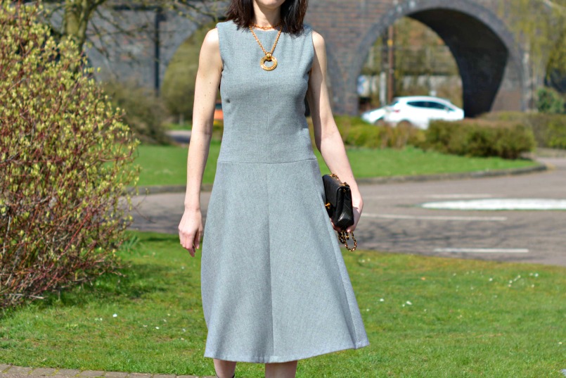 zara grey flannel sleeveless midi dress