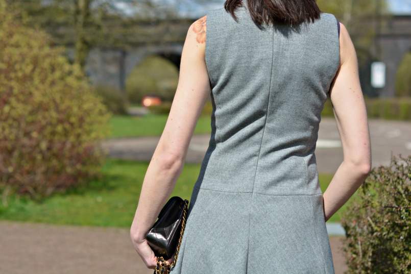 zara grey flannel sleeveless midi dress