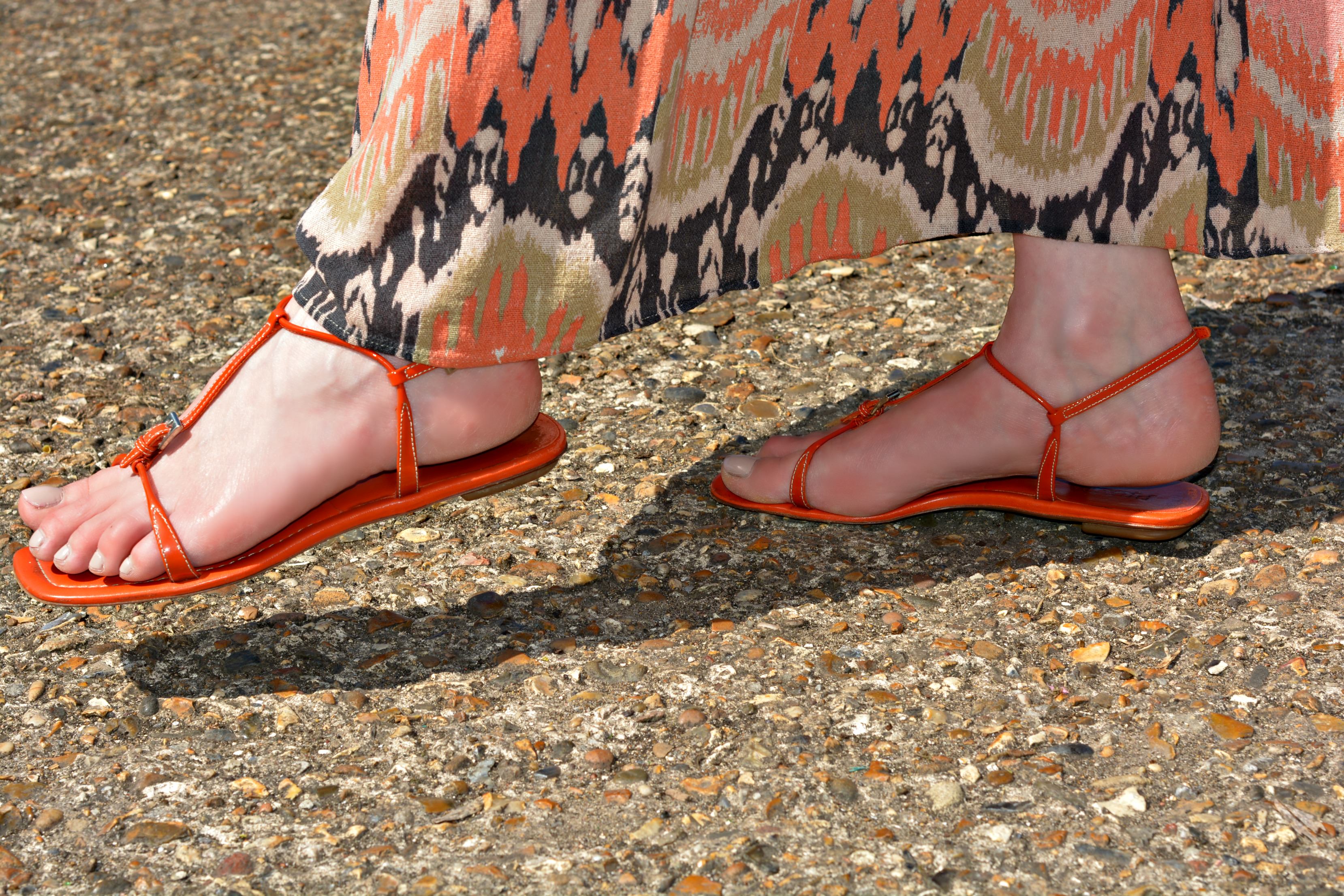 Prada orange t-bar flat sandals