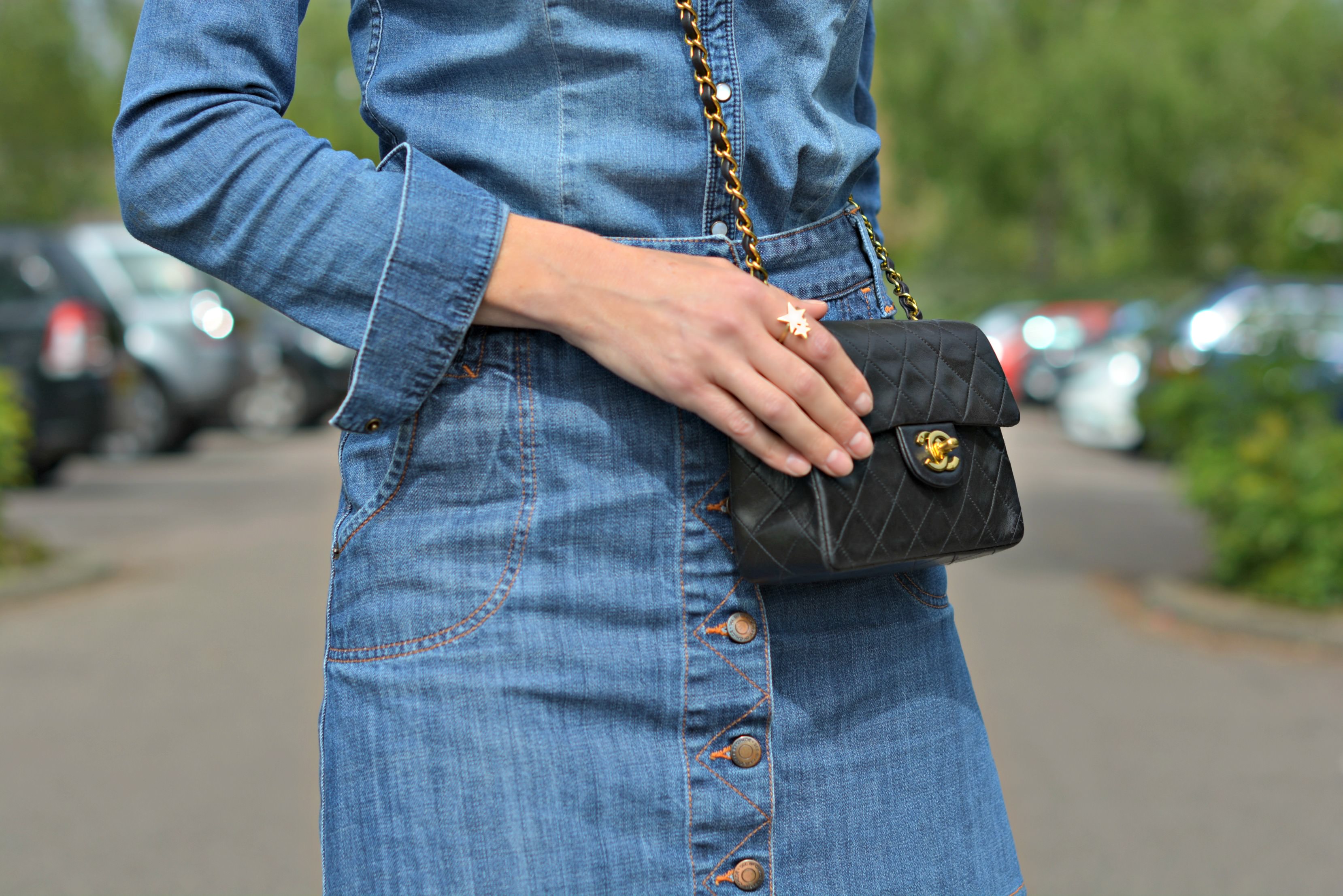 Double denim another way|Chanel 2.55 mini|Lizzy O gold star ring