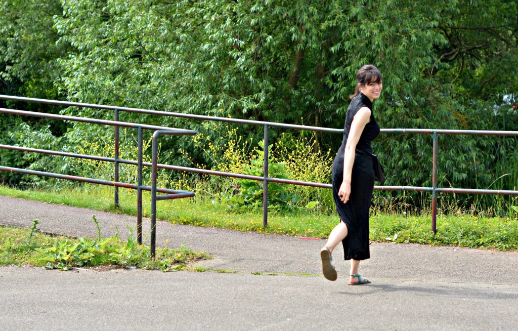 Flat sandals dressed up with LBD