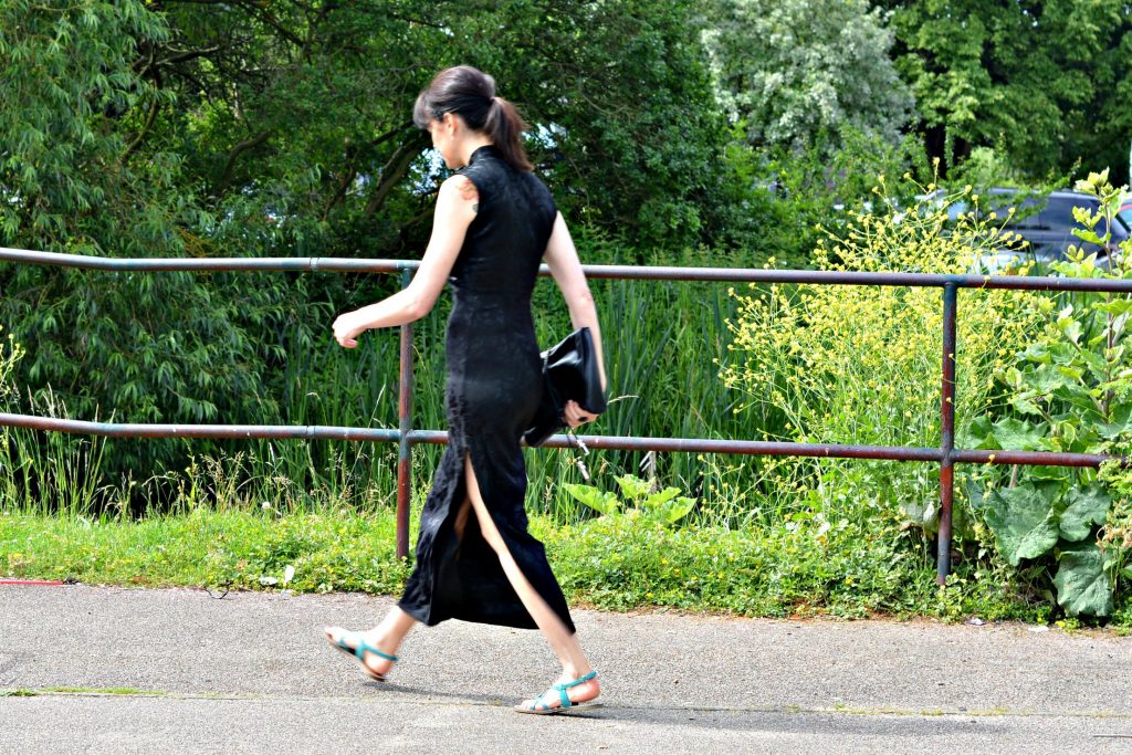 Flat sandals dressed up with LBD