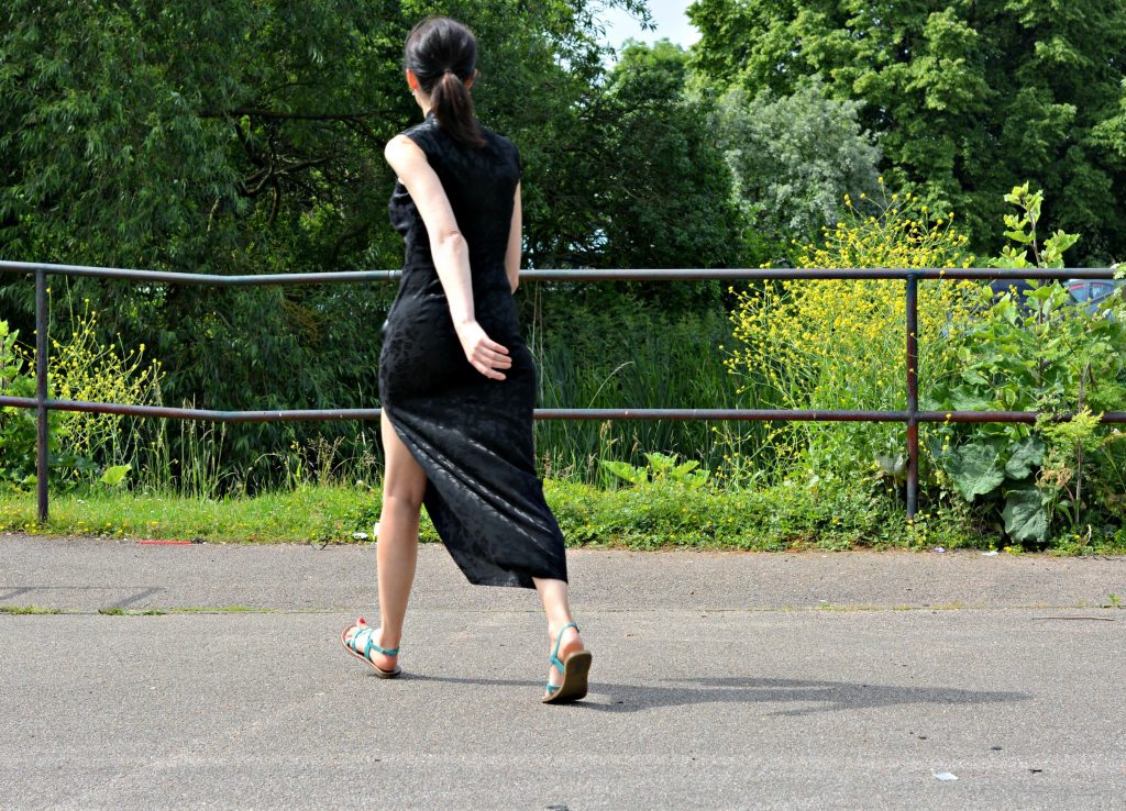 Flat sandals dressed up with LBD