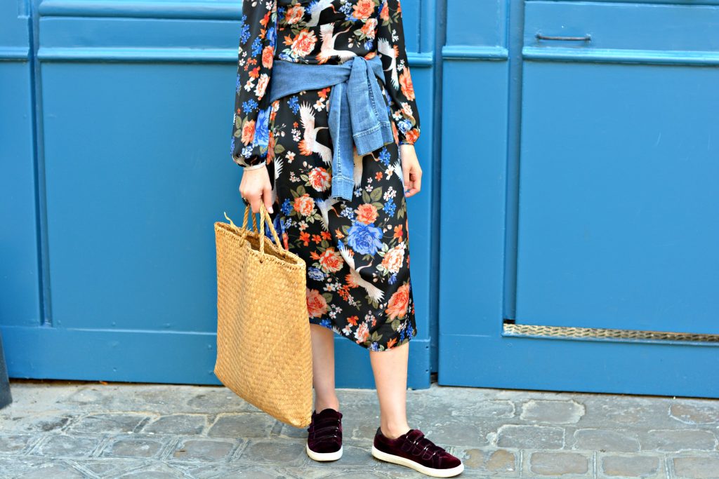 A long sleeved floral midi dress is perfect for going from day to night