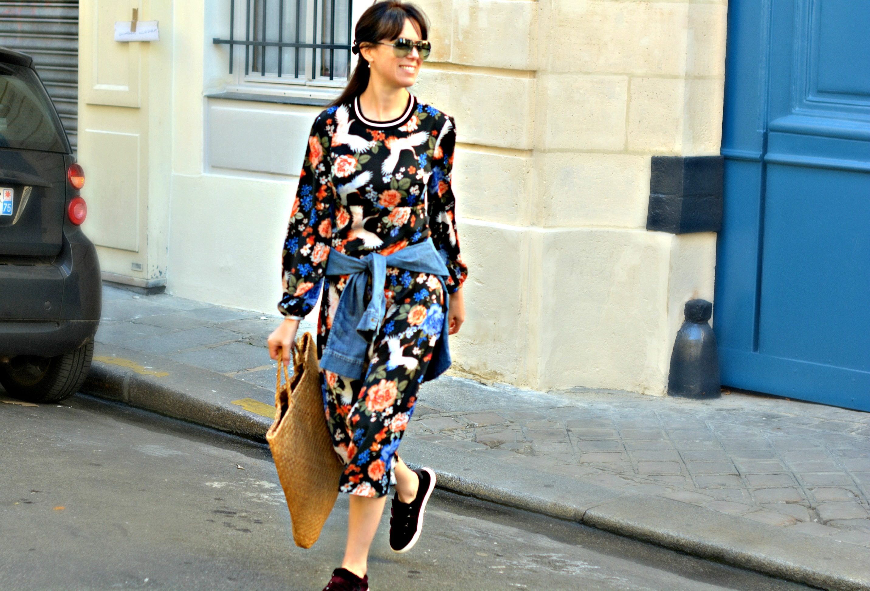 A long sleeved floral midi dress is perfect for going from day to night