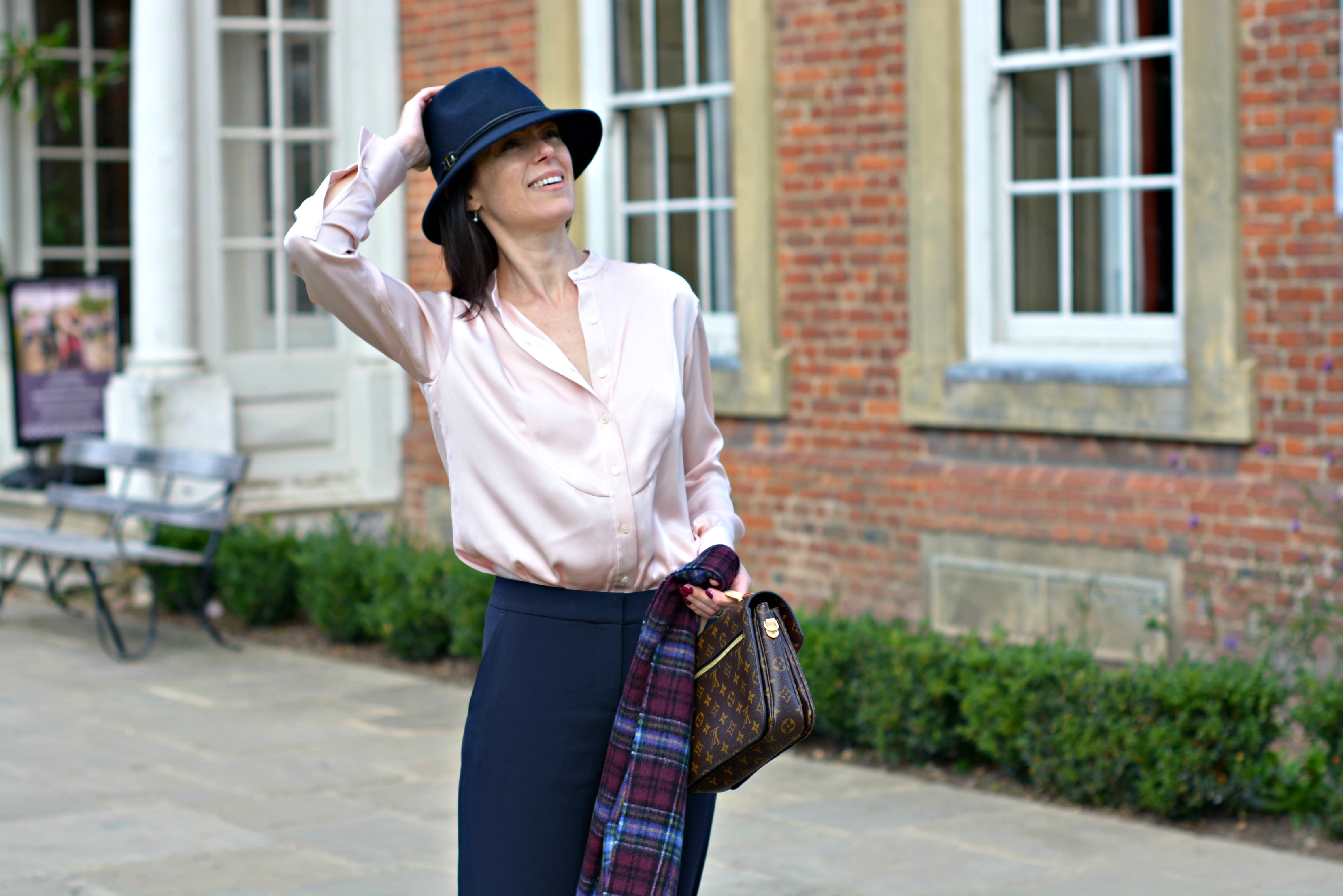 Investment pieces x Winser London - accessorized with Laura Ashley hat, Joules scarf and Louis Vuitton Metis bag