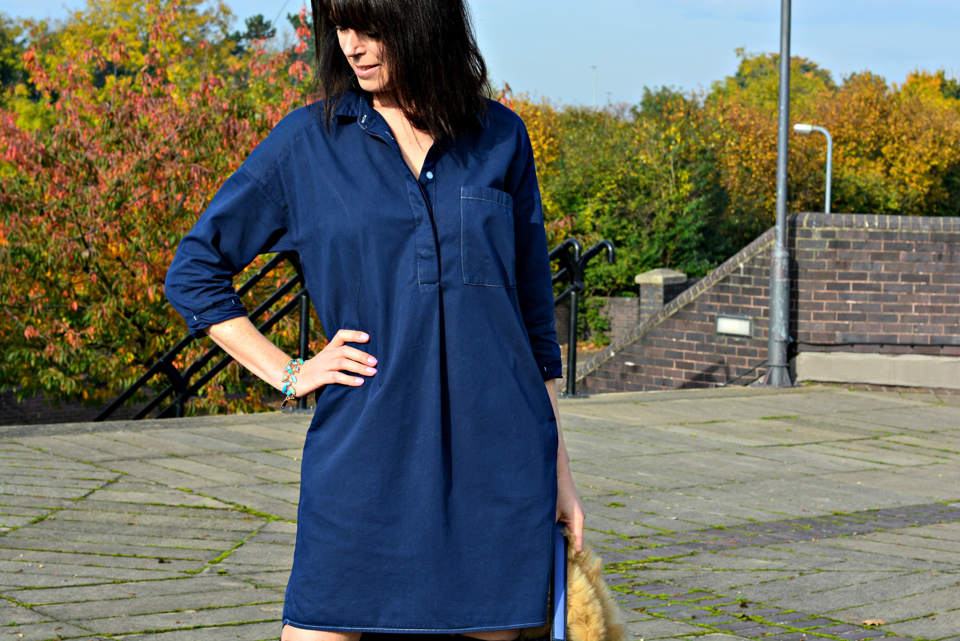 Whistles chambray shirt dress dyed navy blue