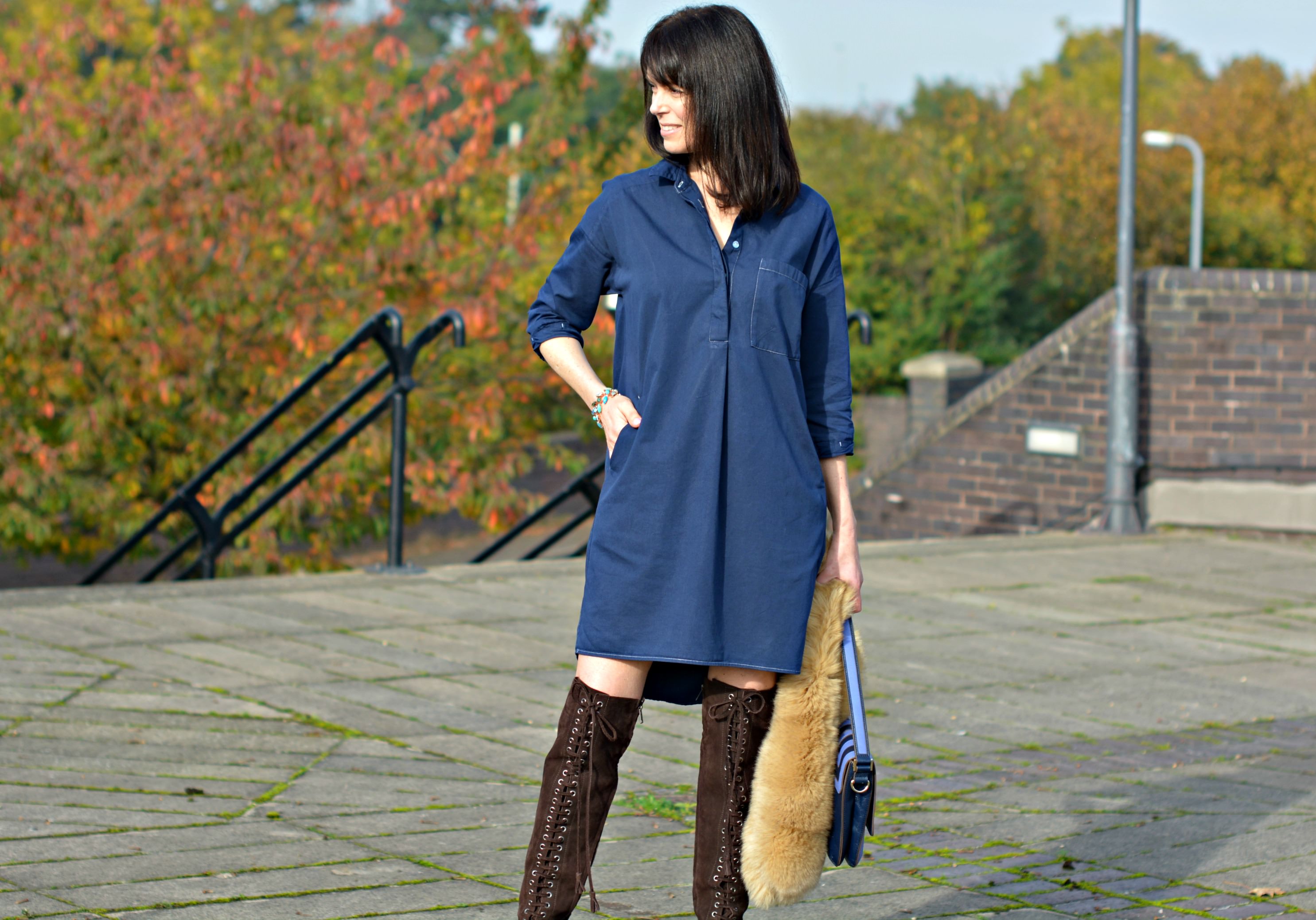 Whistles chambray shirt dress dyed navy blue