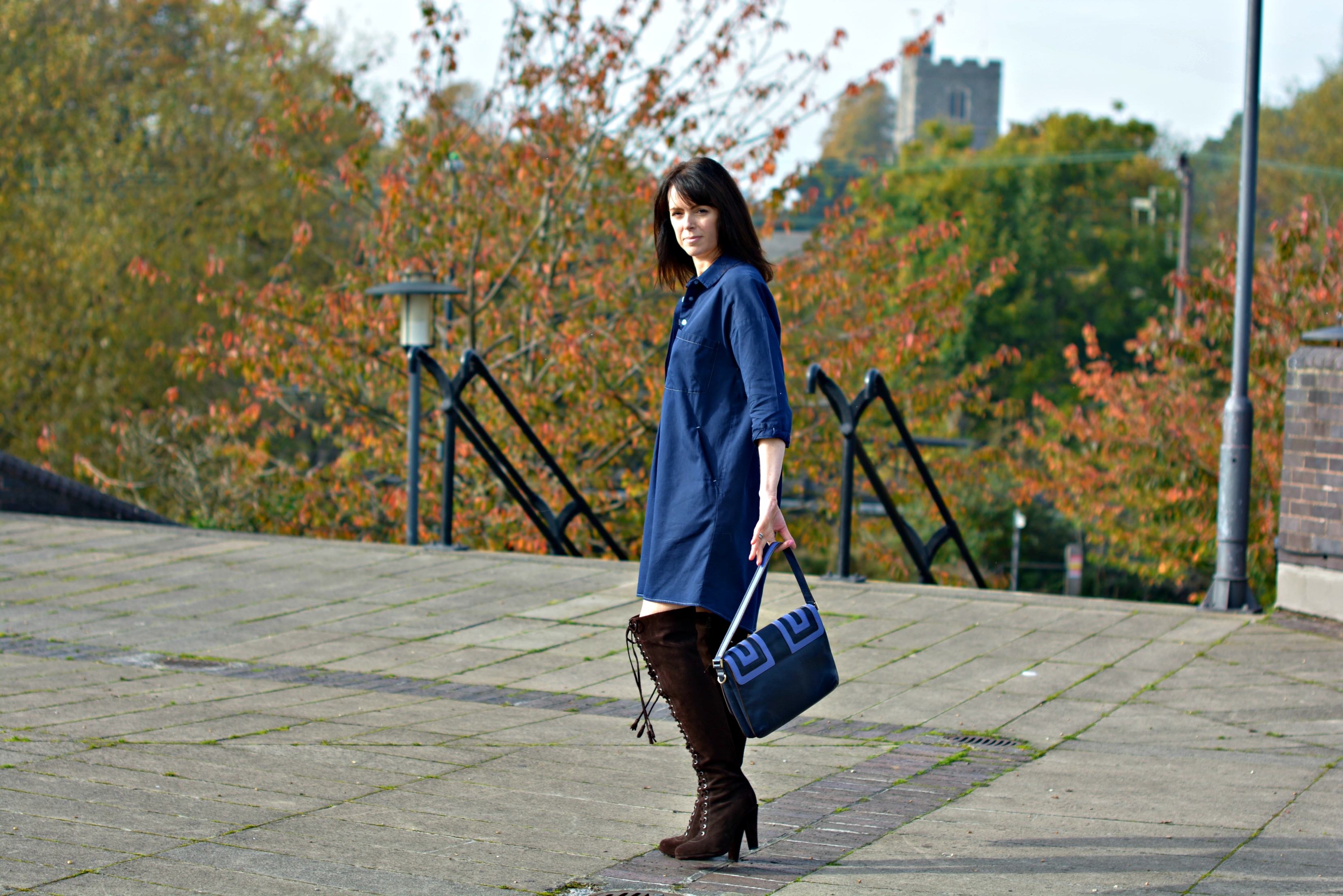 Whistles chambray shirt dress dyed navy blue